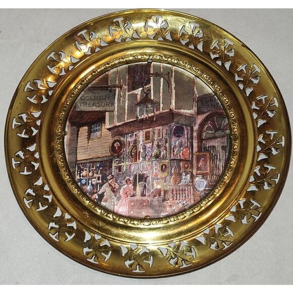 Vtg Original Solid Brass Punched Tin Leaf Picture Frame England Town Village Ant - Picture 1 of 6